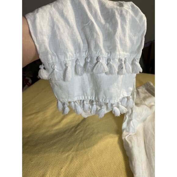 Cynthia Rowley Womens Linen Tassel Hem Pants White Pull On Beach Crop Size Large - Picture 4 of 5